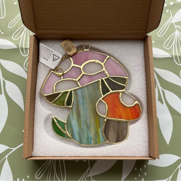 Natural Life - Stained Glass Suncatcher Window Hanging Gold Pink Orange Mushroom - Picture 3 of 5